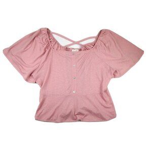 WOMEN'S BOHO PEASEANT TOP - SHORT FLUTTER SLEEVE - SIZE 2X - LOVE + JOY